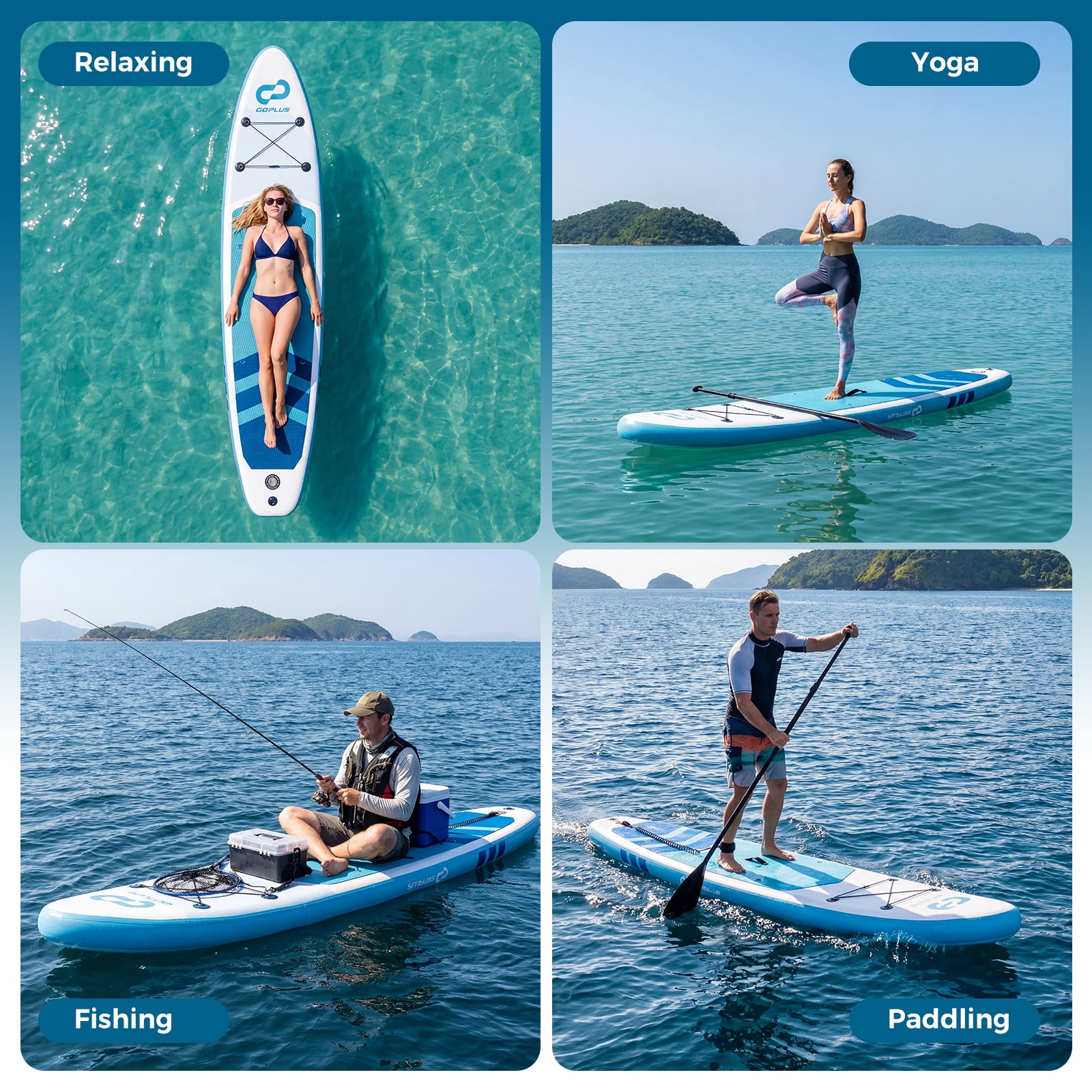 Costway 11’ Wide Inflatable Stand Up Paddle Board , Stable SUP for Adults and Youth Dark Blue+Sky Blue