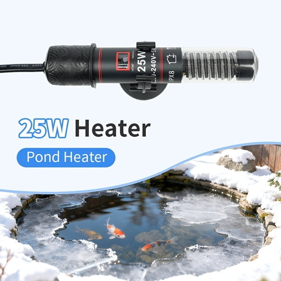 25W Submersible Pond De-icer, Thermostat Controlled 78 ° F Heater for 4-6 Gallon Bird Baths, Poultry Drinker & Small Troughs, Outdoor Winter Water Freeze Protection