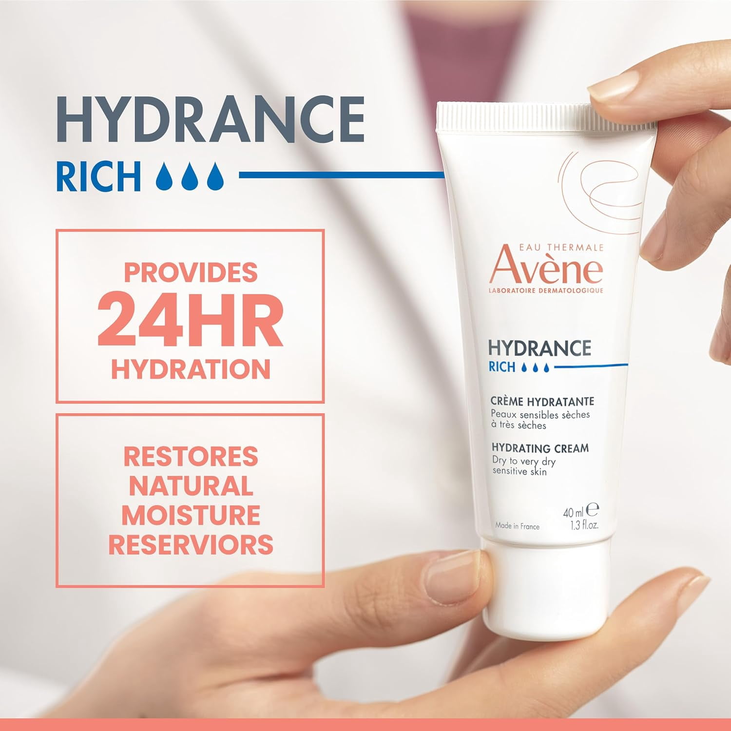 Avene Hydrance RICH Hydrating Cream, Daily Facial Moisturizer for Dry Skin, 1.3 fl oz