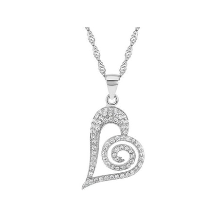 - 925 Sterling Silver Clear Cubic Zirconia Heart Pendant Necklace Women 18
