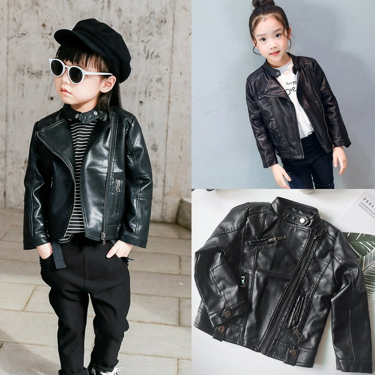 NOKIO Toddler Boys Girls Motorcycle Faux Leather Jackets Coat Girl Boy Kids Baby Outerwear Leather Coat Cool Jacket Clothes Winter Coats For Toddler Kids Baby Boys Girls Walmart