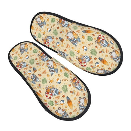 

Kdxio Happy Summer With Gnome Pattern Slippers for Women Memory Foam Fuzzy House Slippers Bedroom Non-slip Warm Womens Slippers