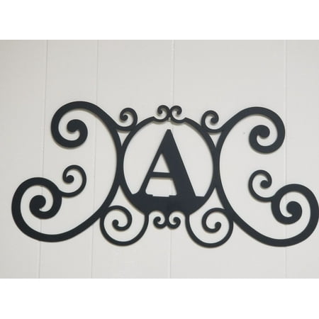 Family Metal Wall Art Scrolled Iron Metal Letter A Monogram Personalized Initial Wall Art Family Name Plaque Decoration ()