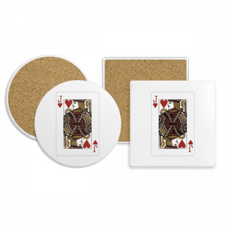 

Heart J Playing Cards Pattern Coaster Cup Mug Holder Absorbent Stone Cork Base Set