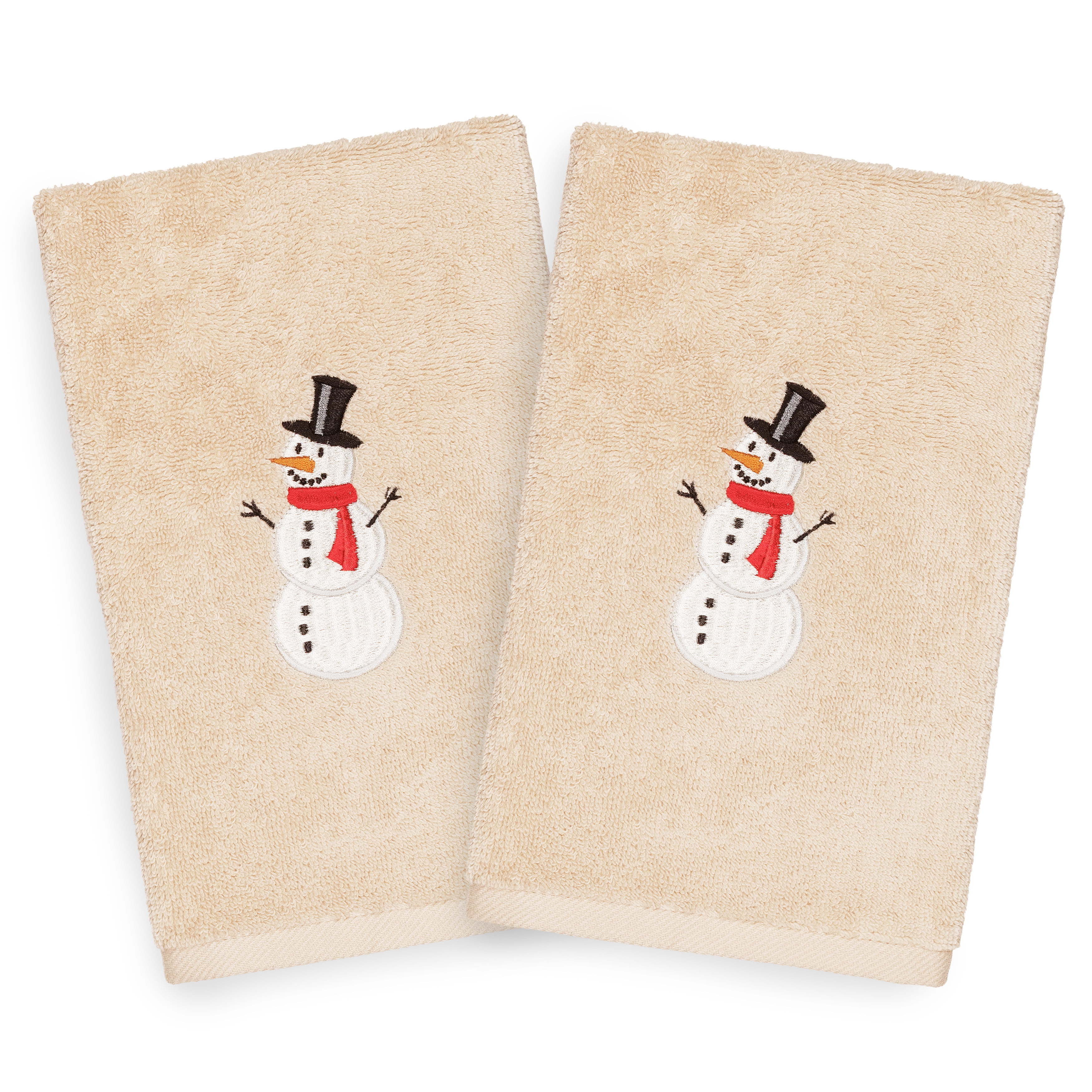 Linum Home Christmas Snowman Embroidered Beige Turkish Cotton Hand