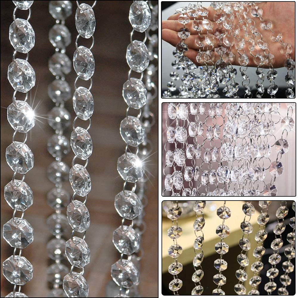 1m Clear Acrylic Crystal Chandelier Part Octagonal Beads Chain Home DIY Decor 