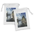 thumbnail image 1 of Island Fabric Pouch Set of 2, Fishing Hut Photo in Autumn with Rocks and Clouds Scenery Northern Norway Cold, Drawstring Bag for Toiletries Masks and Favors, 9" x 6", Blue Grey White, by Ambesonne, 1 of 2
