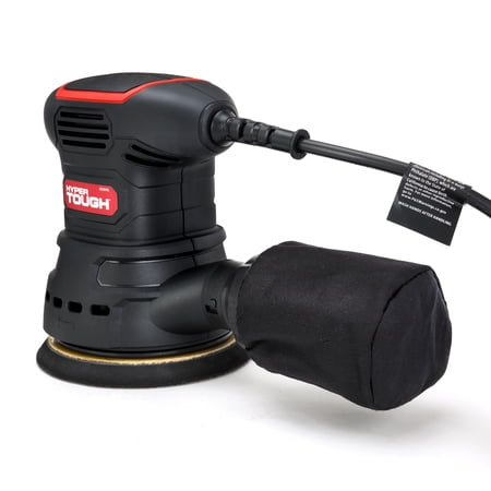 HYPER TOUGH 2.5 AMP CORDED 5 INCH ORBITAL SANDER WITH DUST BAG, VACUUM HOSE ADAPTER & 3 SANDING SHEETS, NEW CONDITION
