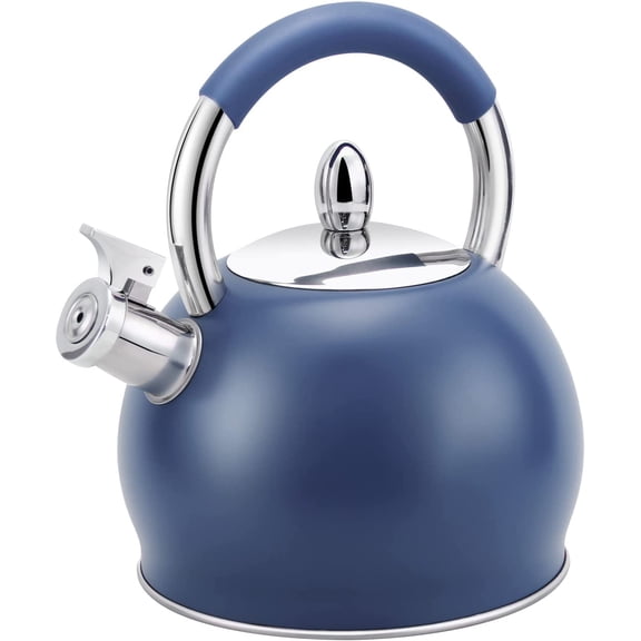 H Haus Roland Whistle Tea Kettle Stainless Steel Teakettle Teapot with Ergonomic Silicone Handle Tea Pots for Stove Top 3.2 Quart / 3 Liter Blue