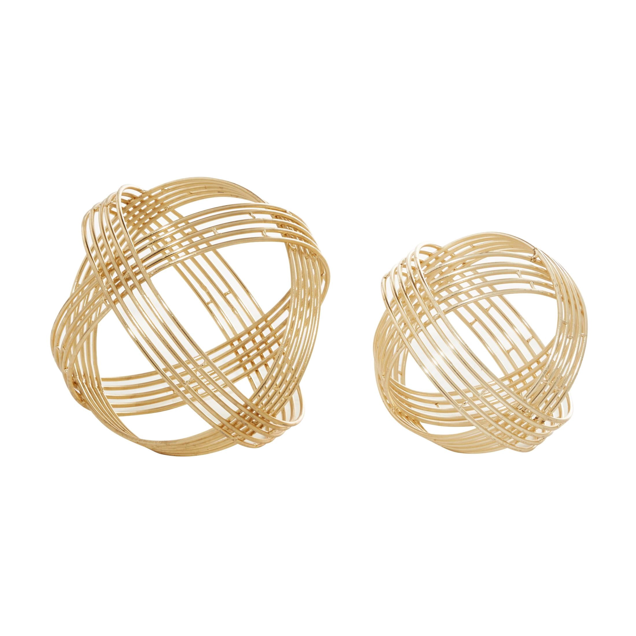 9", 7"W Gold Metal Layered Orb Geometric Sculpture, by DecMode (2 Count)