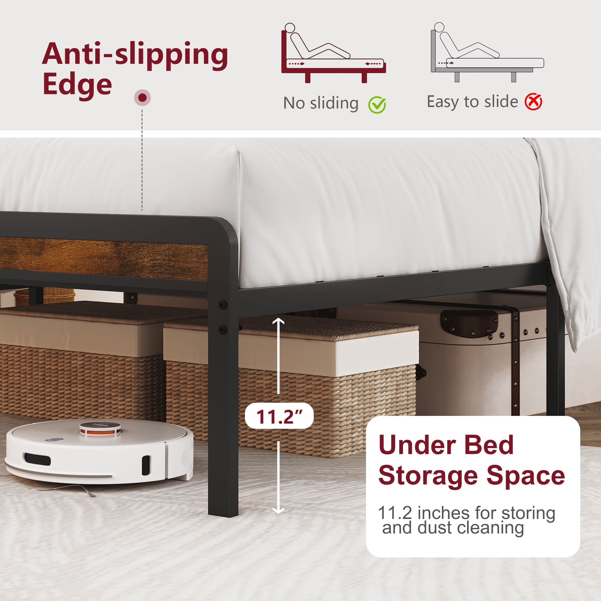 PAPROOS Full Size LED Bed Frame with Charging Station, PU Leather Upholstered Bed, Metal Platform Bed with Soft Cushioned Headboard for Adults Teens, Brown