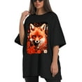 thumbnail image 4 of Plus Size Shirt for Women Black Tops for Women Short Sleeves Shirt for Women Fox T Shirt Oversized Shirt for Women S, 4 of 5