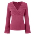thumbnail image 5 of zaveiop Women's Long Sleeve Bodysuit Tops Wrap V Neck Ribbed Knit Jumpsuit (Hot Pink, M), 5 of 9