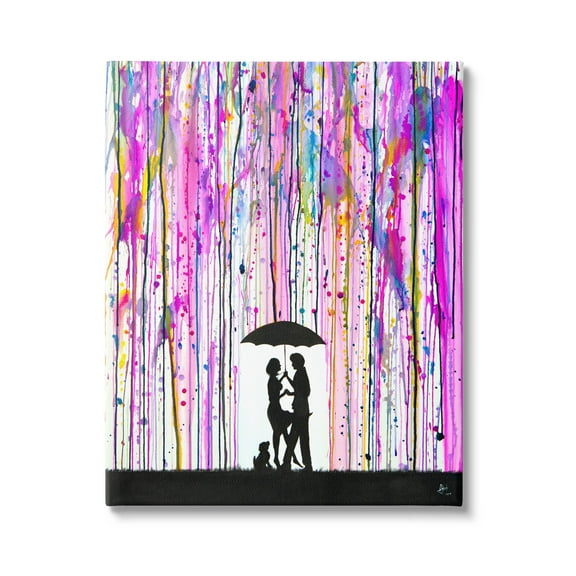 Bold Purple Rainfall Family Silhouette Abstract Graphic Art Gallery Wrapped Canvas Print Wall Art