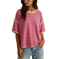 thumbnail image 3 of Byworldtasic Oversized Striped T-Shirts for Women Summer Color Block Short Sleeve Tops Drop Shoulder Boxy Tees, 3 of 8
