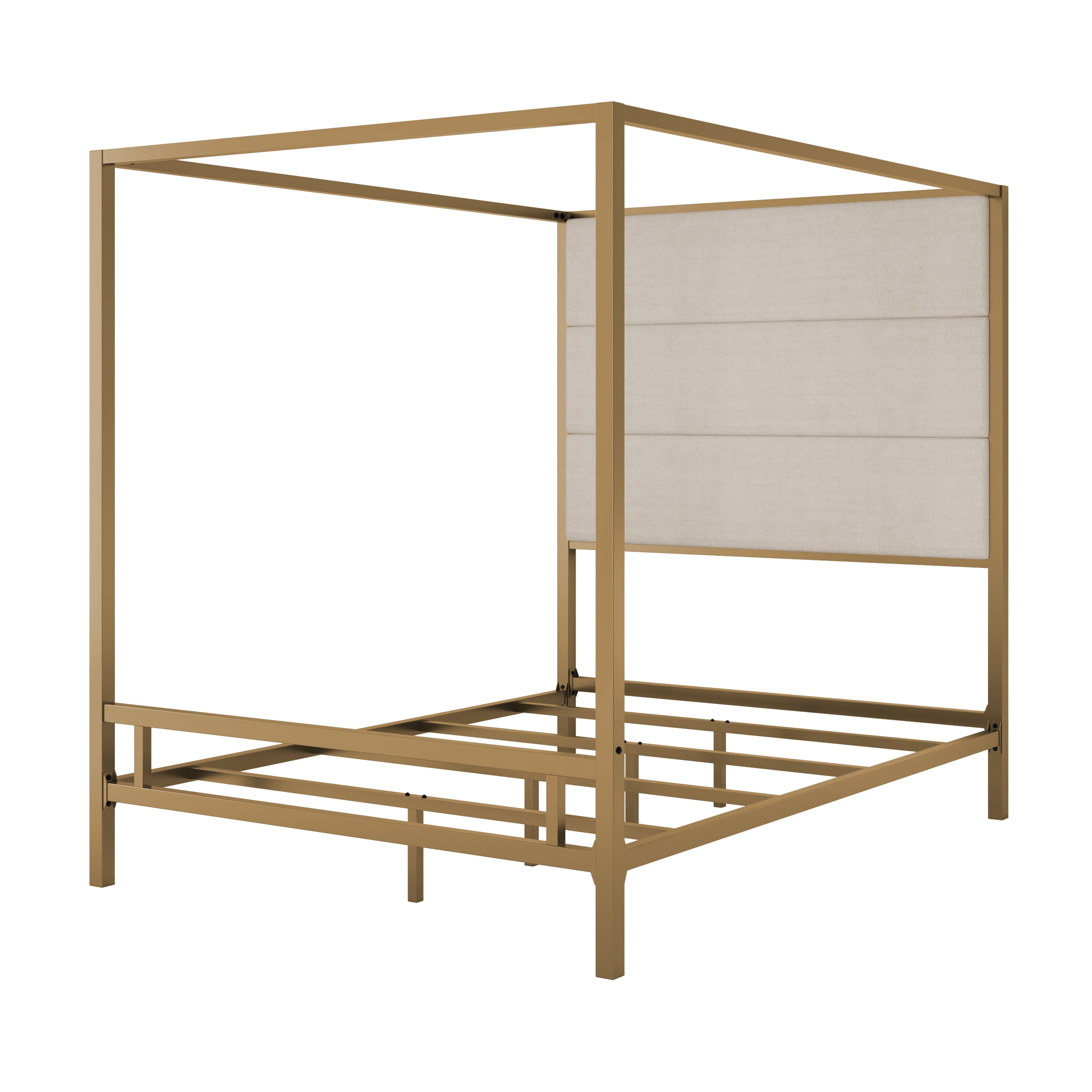 Euroco Cama con Dosel de Metal Tamaño Queen con Cabecera Tapizada, Dorado