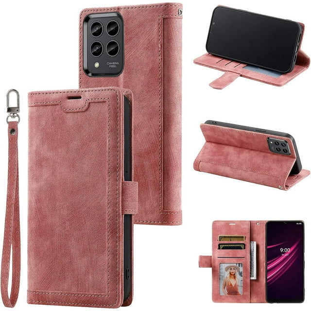 Funda tipo billetera para T-mobile Revvl 6 Pro 5g, funda protectora magnética de cuero con tapa a prueba de golpes con soporte para tarjeta de crédito y correa para la muñeca para T-mobile Revvl