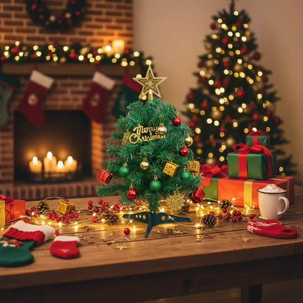 Uuiauoio 15.75 in Tabletop Christmas Tree Decor With Accessories,Artificial Mini Xmas Tree with Ornaments for Desktop Tabletop Window Walkway Indoor Home Office Party Festival Decor