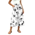 thumbnail image 6 of Atogsazn Womens Summer Floral Print Capris Casual Wide Leg Elastic Waist Cropped Pants Drawstring with Pocket Beach Beige M Fashion, 6 of 7