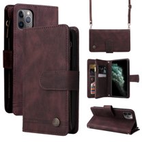 Feishell for iPhone 11 Pro 5.8 inch Zipper Wallet Case with Wrist Strap & Shoulder Strap,Premium PU Leather Magnetic Clasp Flip Holder Card Slots Crossbody Phone Case for Women Men,Brown