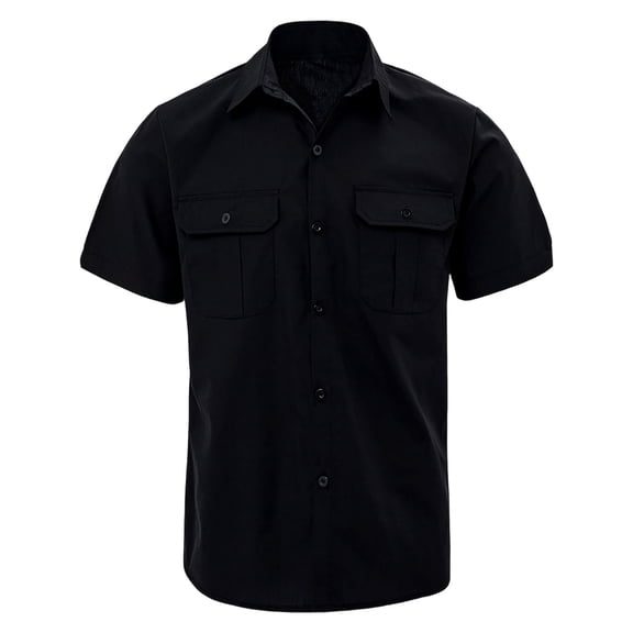 Eryao Men's Fishing Shirts Short Sleeve Casual Stretch Regular Fit Shirt Summer Button Down Work Shirts with Two Pockets Black,L