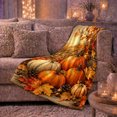 thumbnail image 5 of Pumpkins with Maple Leaves and Forest Fence, Realistic Painterly Style for Fall Lovers, Cozy Autumn Scene, Flannel Blanket for Cabin and Living Room, Thanksgiving Gift and Harvest Home Decor, 5 of 7