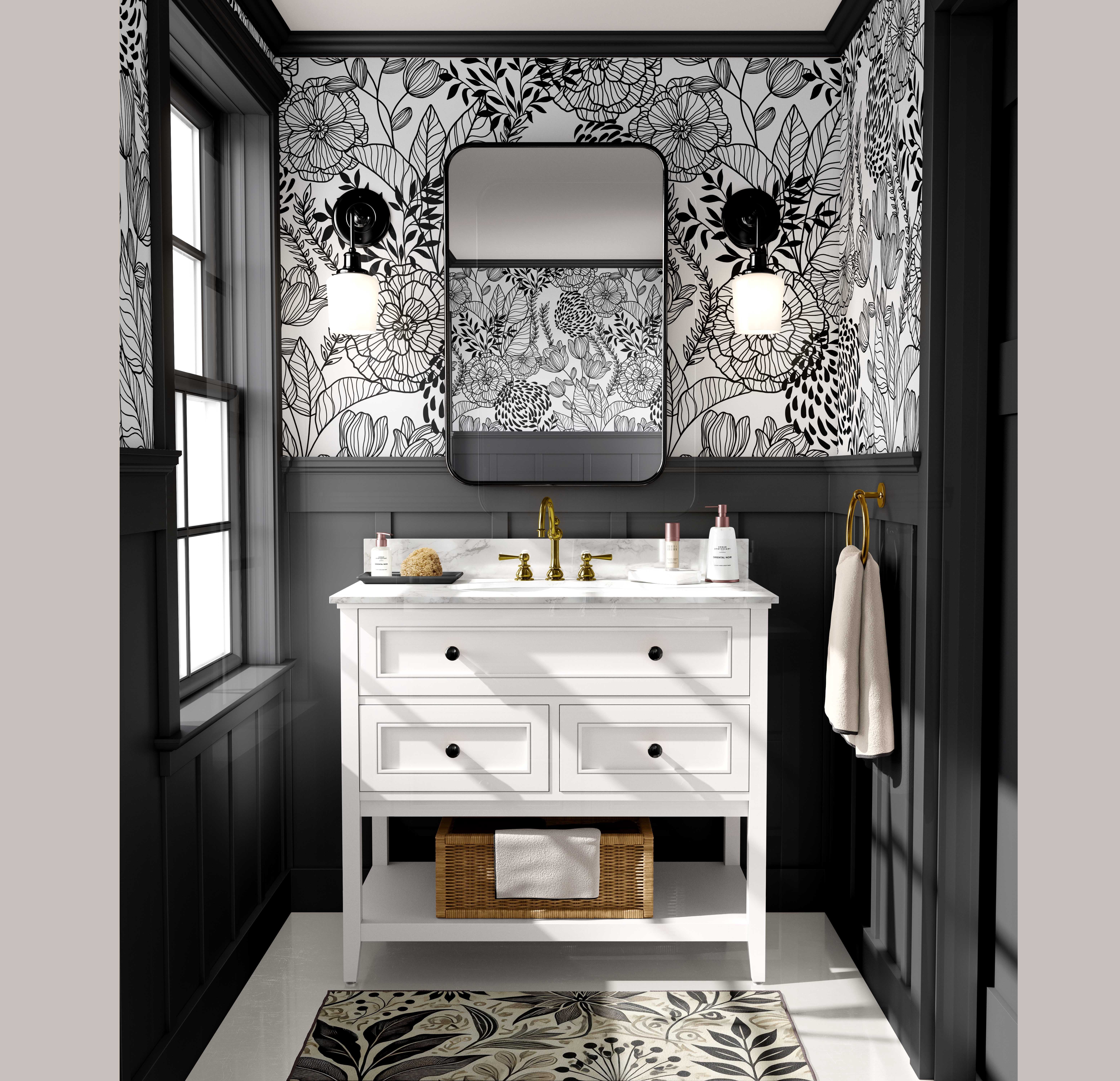 S4Sassy Peel and Stick Wall Covering, Floral Garden Wallpaper Removable Wallwrap - Black Textured Instant Wall Mural for Bedroom, Bathroom, Laundry Room, Closet Interior (25"x360" inch)