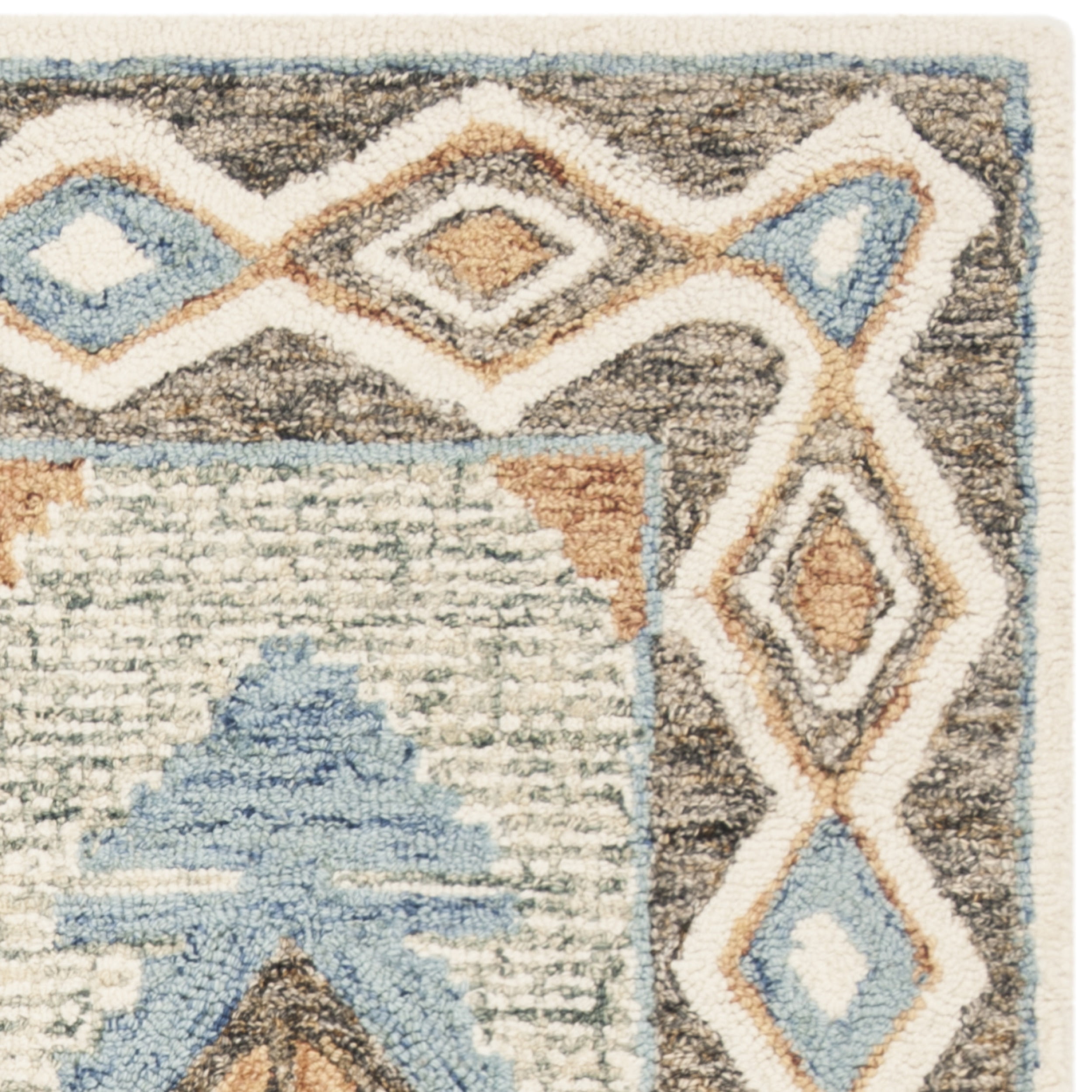 SAFAVIEH Micro-Loop Averill Geometric Aztec Wool Area Rug, Blue/Beige, 4' x 6'