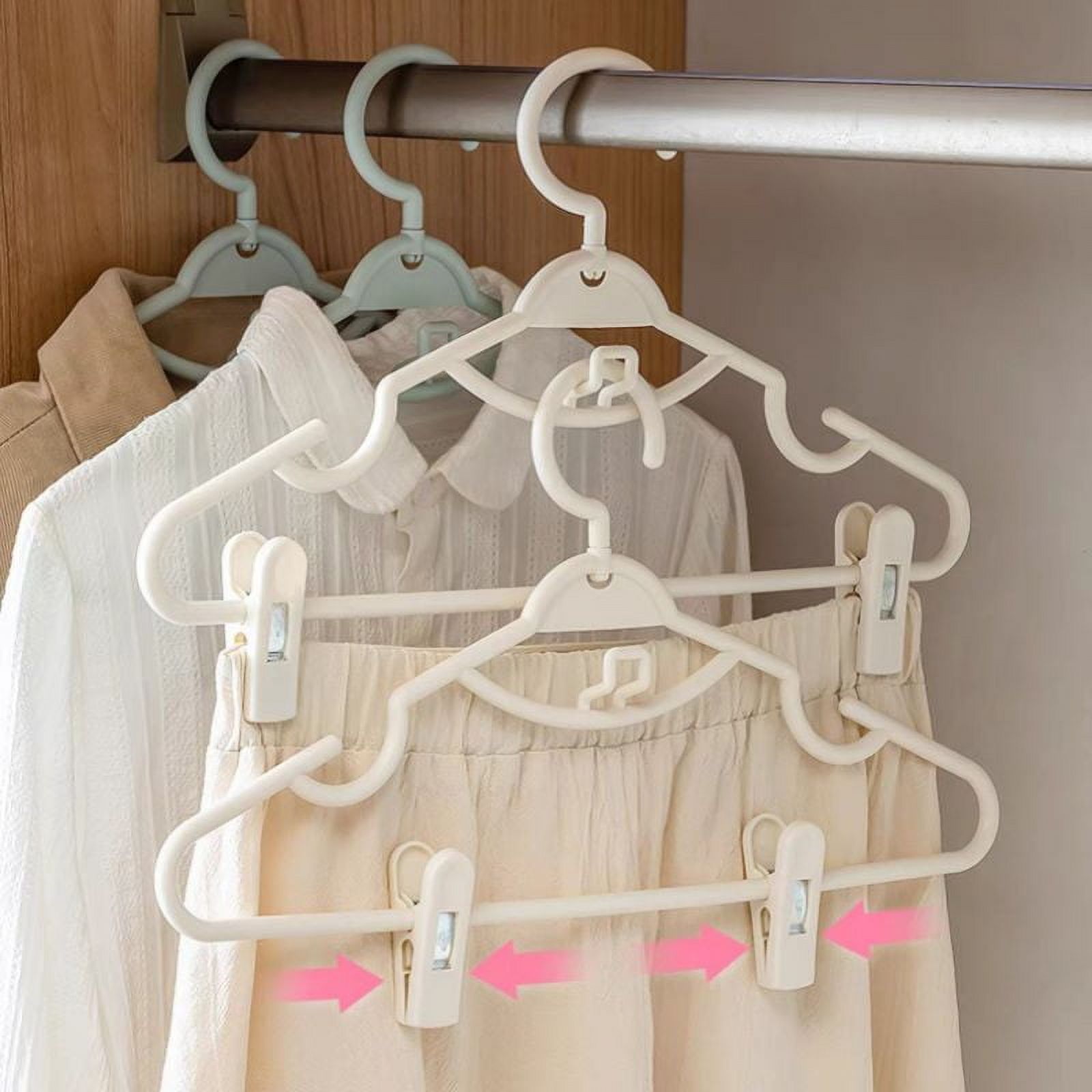 5pcs Clothes Hangers with Clips Plastic Space Saving Non-Slip Skirt Organizer ,Pink