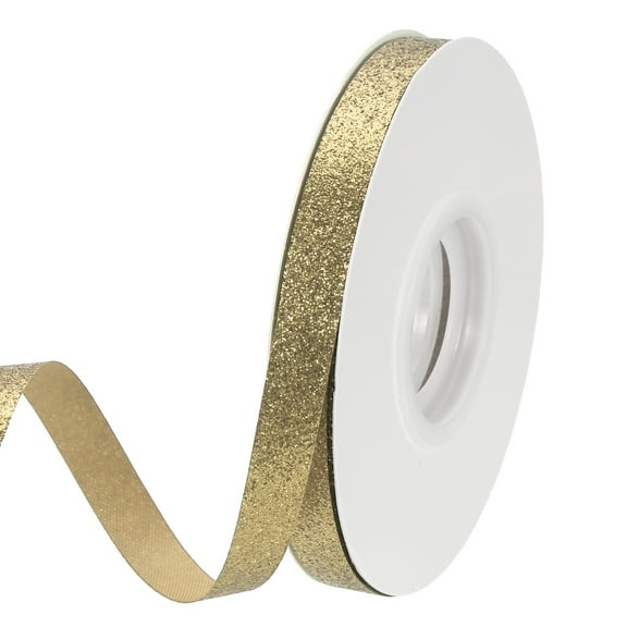 Uxcell Champagne Gold Metallic Glitter Ribbon Roll, 3/8 Inch x 25 Yards Sparkly Ribbon Single Sided Cut Edge Design Gift Wrapping Fabric Rolls for DIY Crafts Wedding Party Home Decor