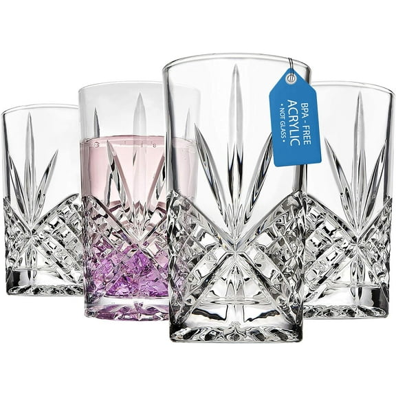 Godinger Tall Highball Glasses, Shatterproof and Reusable Acrylic - Dublin Collection, Set of 4