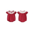 thumbnail image 2 of BemeyourBBs Newborn Baby Girl 4th of July Outfit Smocked Bubble Romper Patriotic Independent Day Summer Clothes Casual Plaid Print Flag Embroidery Fly Sleeves Bodysuit Jumpsuit, 2 of 9