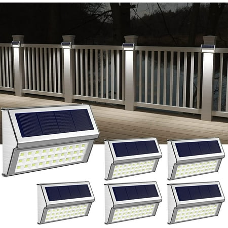 Solar Lights Outdoor, 10 Pack 30 LED Fence Lights Waterproof Solar Powered Deck Post Lamps Stainless Steel Outside Step Lighting for Backyard Yard Walkway Stairs