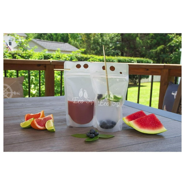 Biodegradable Disposable Drink Pouches by JaLuayh Eco Friendly w Gusset Bottom Reclosable Zipper Non Toxic BPA Phthalate Hay Straws Funnel Included 100 Walmart