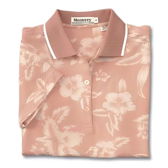 Monterey Club Ladies Print Rib Collar Short Sleeve Golf Polo Shirt #2566