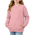 thumbnail image 2 of HAOTAGS Girls Sweatshirts (5-15) Long Sleeve Round Neck Pullover Top with Pocket Pink Size 7, 2 of 4