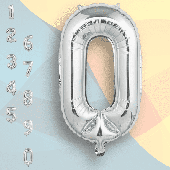 Silver Number 0 Mylar Balloon 16 inch - Air Inflation Only Self-Seal Plain Foil Balloons for Birthday Party, Anniversary, Graduation Decorations
