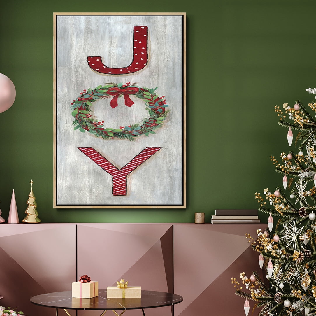 Joy - Framed Gallery Wrapped Holiday Canvas - 25 x 37 - Natural Wood Frame