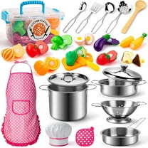 RUVINCE 26-Piece Play Kitchen Accessories, Stainless Steel Cookware Set