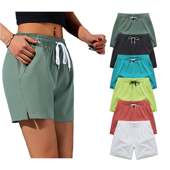 Quick Dry Athletic Women Shorts with Pockets Plus Size Lightweight Drawstring Summer Bottoms Running Gym Yoga Walking Beach Casual Wear Travel Shorts, S-4XL
