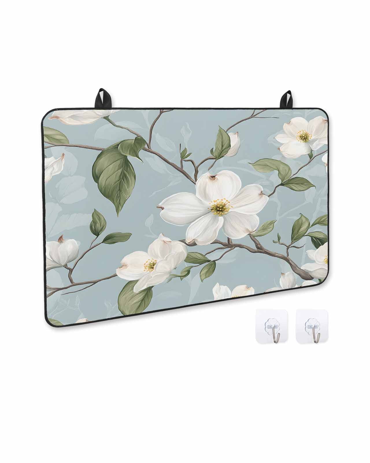 nqOlkjepod Large Induction Cooktop Protector Mat 36"x21", Elegant Floral Stove Top Covers for Electric Stove, Watercolor Blue Garden Floral Spring Stove Burner Cover Mats, Glass Top Stove Cover