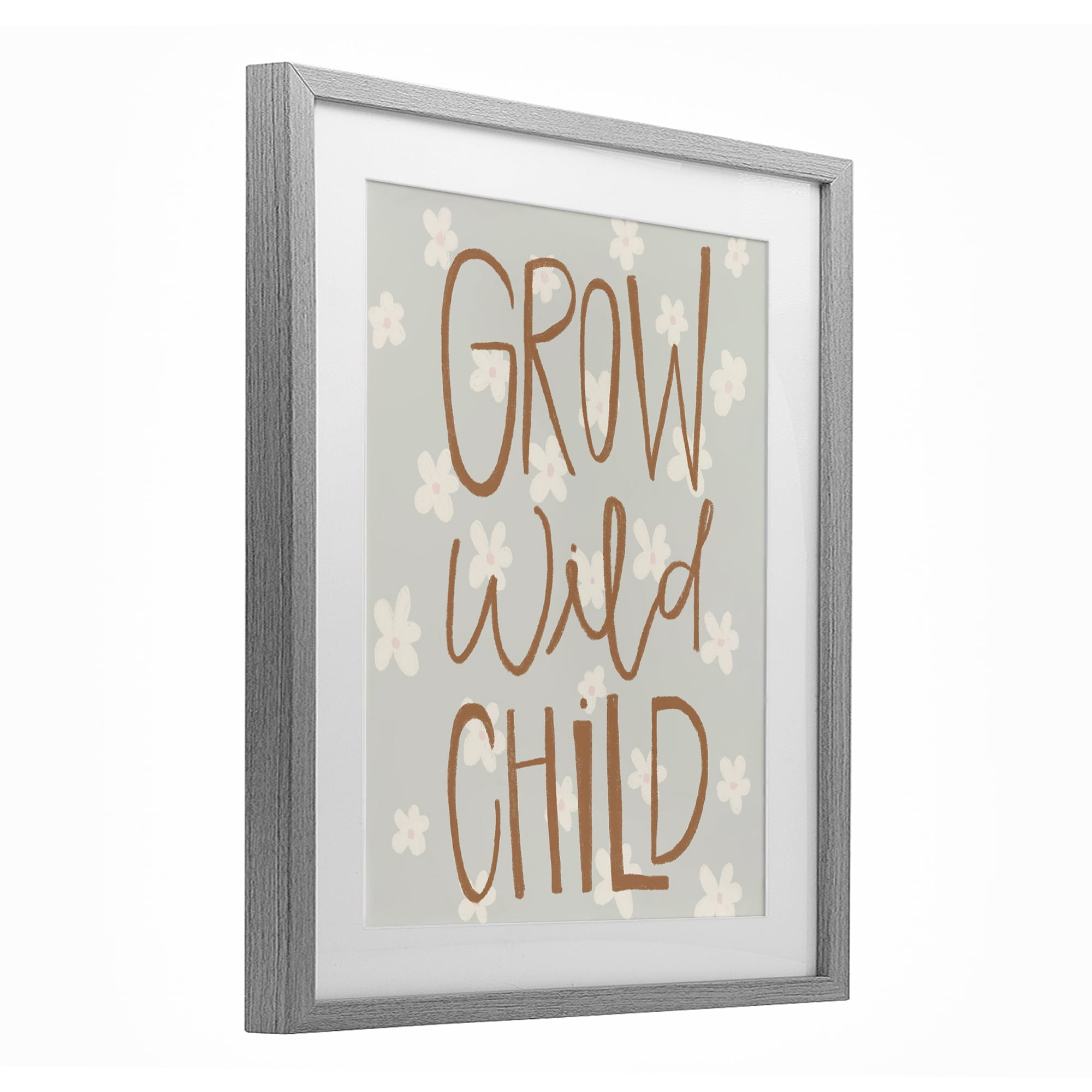 Grow Wild Child Flowers Gray Framed Print Under Glass, design by Katie Griggs