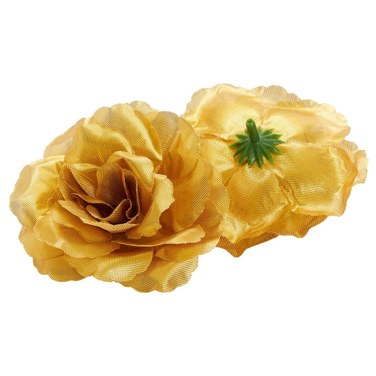 50 Pack Artificial Gold Roses for Decorations, DIY Crafts, 3-Inch Stemless Silk Flower Heads for Wall Decor, Wedding Bouquets