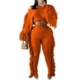 thumbnail image 6 of Aoochasliysweat Suits for Womens 2 Piece Women Trendy Casual Clothes Solid Color Two Piece Knitted Long Sleeve Tassel Outfits, 6 of 7