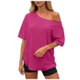 thumbnail image 2 of vigerkar 2 Pack Womens Off the Shoulder Tops Oversized Summer Spring T-Shirts 2026 (Hot Pink 1PCS & Coffee 1PCS, S), 2 of 6