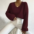 thumbnail image 2 of Winter Plus Size Sweaters For Women Trendy Solid Color Button Long Sleeved Casual Loose Cardigan V Neck Fall Wine Pullover Sweaters (XL), 2 of 6
