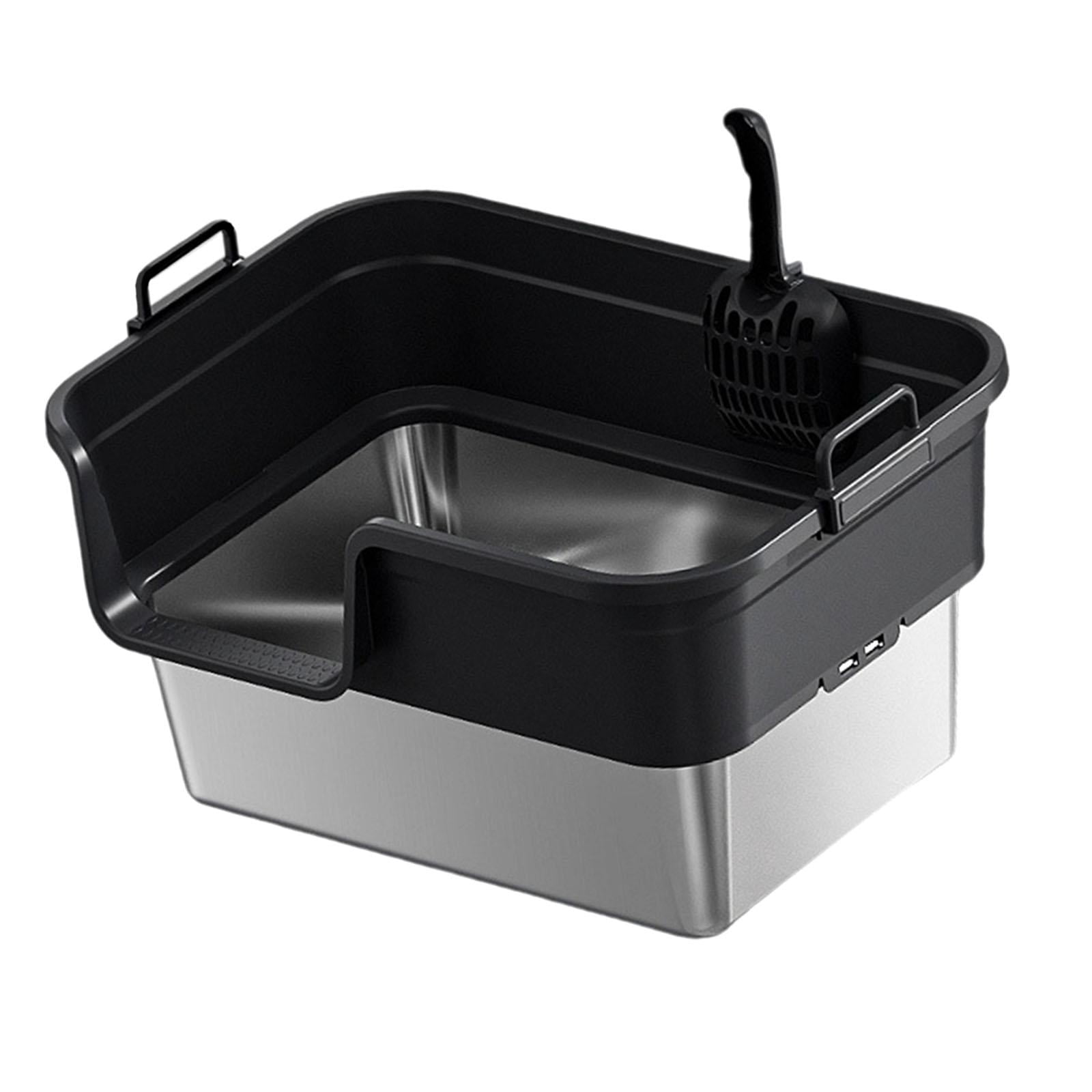 EHJRE Large Cat Litter Box Litter Pan Heightening, Semi Enclosed for Small Large Cats High Sided Sturdy, Anti Splashing, Cat Toilet Black