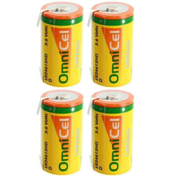 4x OmniCel ER34615HD/T High Drain Lithium Thionyl Chloride Battery