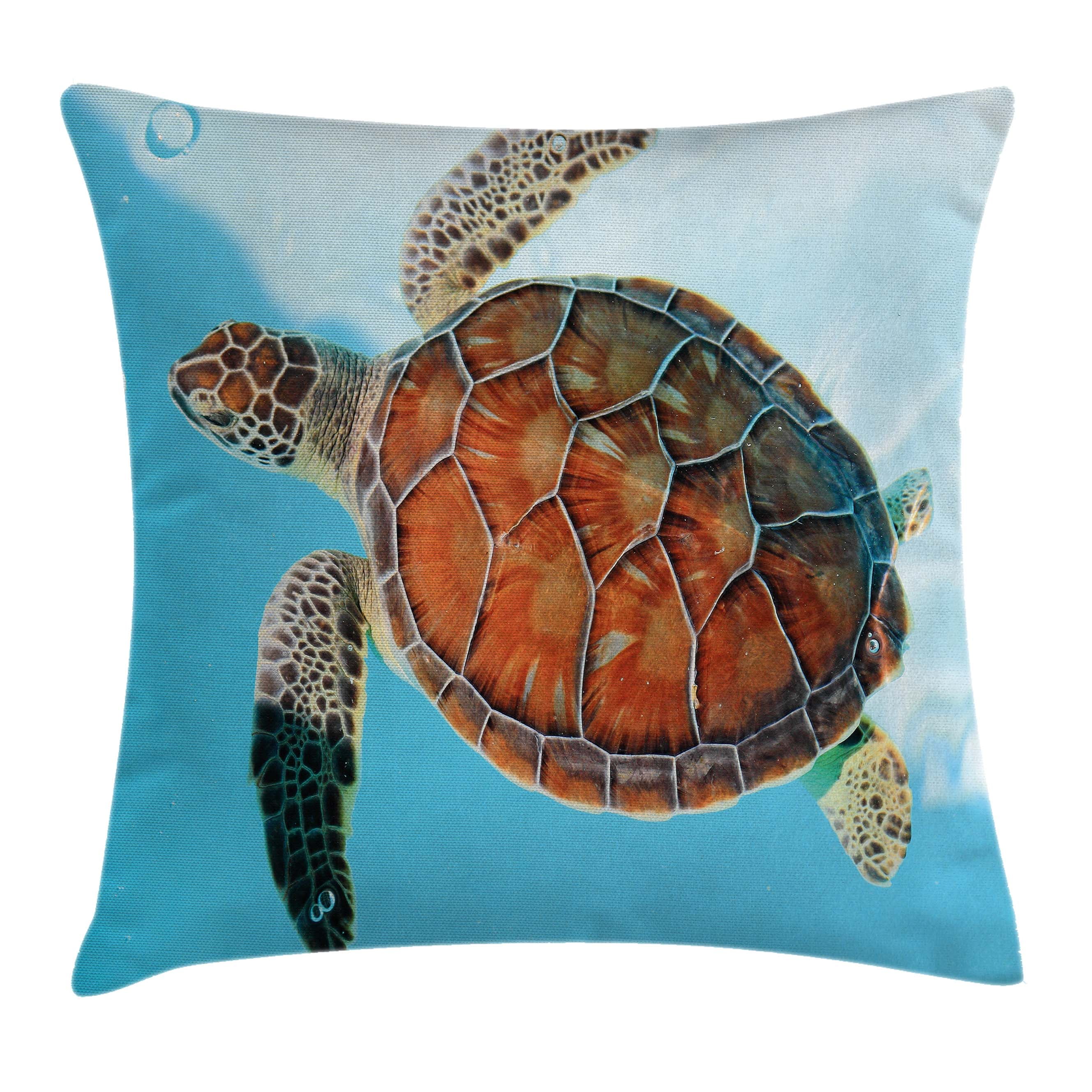 Turtle Throw Pillow Cushion Cover, Endangered Species Sea Animal in Tropic Caribbean Waters