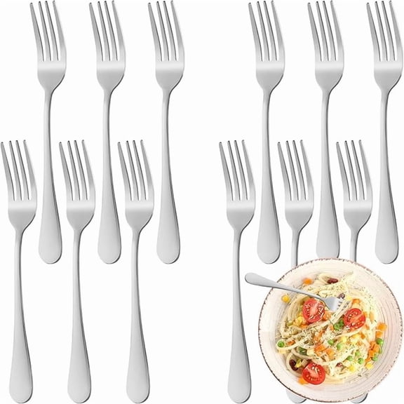 Januofit 12 Piece Dinner Forks Set, Food-Grade Stainless Steel Forks Silverware, Cutlery Fork, Salad Fork, Metal Forks for Home, Kitchen or Restaurant, Mirror Polished, Dishwasher Safe - 7.3 Inch